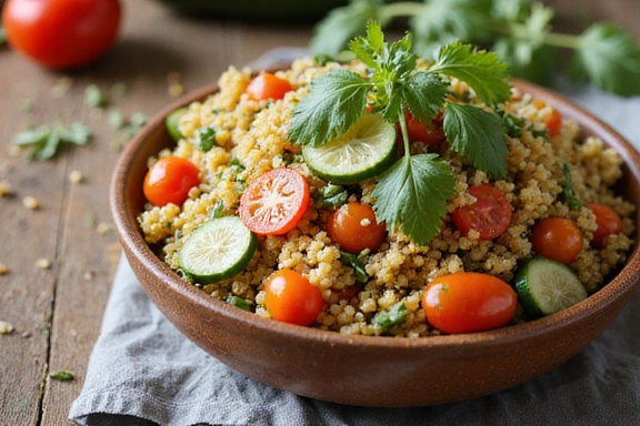 Teller mit Quinoa Salat und Gemüse